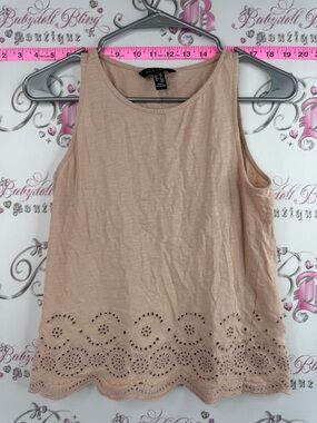 New Look tank top flowers pink Beige Eyelet Hem Sleeveless Tank Top